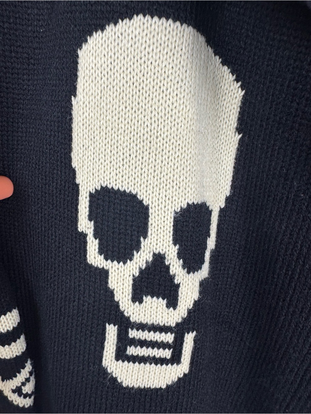 Hot & Delicious Skull Cardigan Sweater Black Ivory Open Front Goth Boho M/L Fall - Picture 6 of 16
